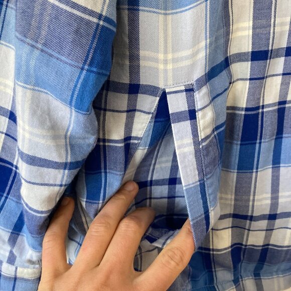 LL Bean Fleece Sherpa Lined Blue Flannel Long Sleeve Snap Front Chore Shirt 1X - Picture 5 of 12